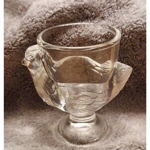 Egg Cup Clear Glass Chicken Shaped Pedestal Footed Collectible France Vintage